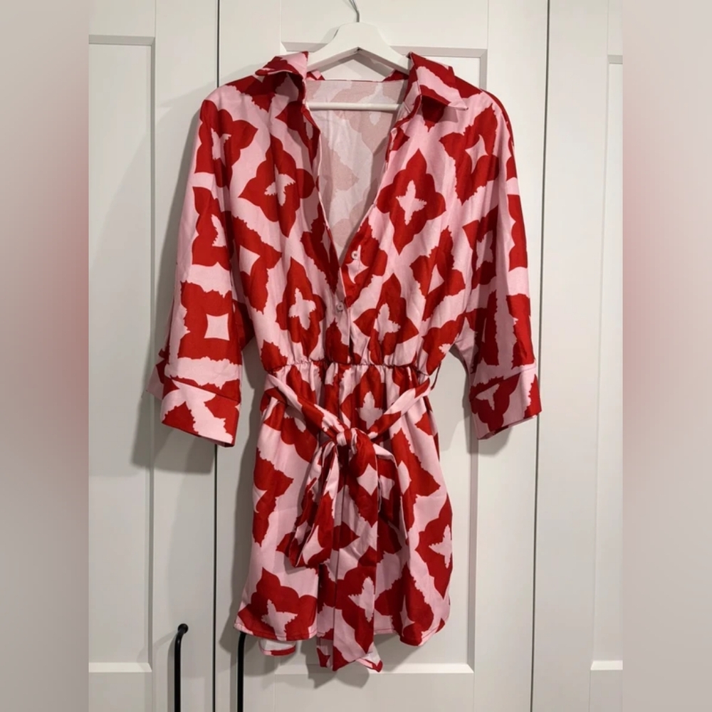 Red and White Patterned Romper